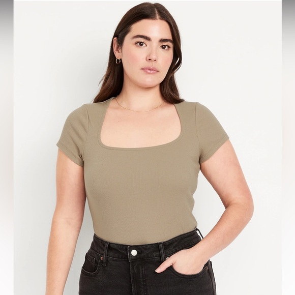 Old Navy Ribbed Square Neck T Shirt Toasted Almond Size XXL Tall NEW NWT - Picture 4 of 9